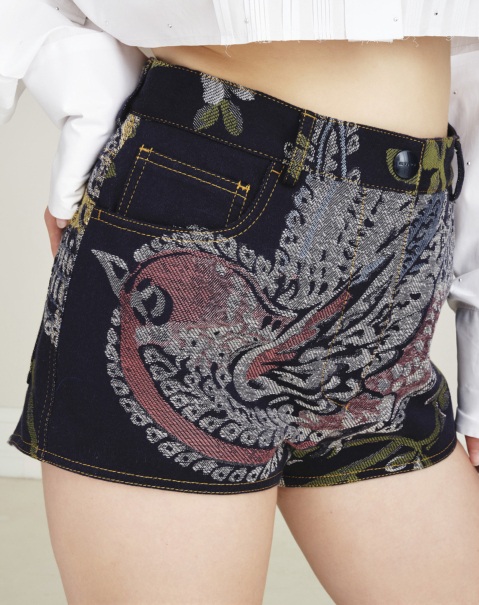 Etro - Embroidered Higt Rise Blue Denim Shorts IT44